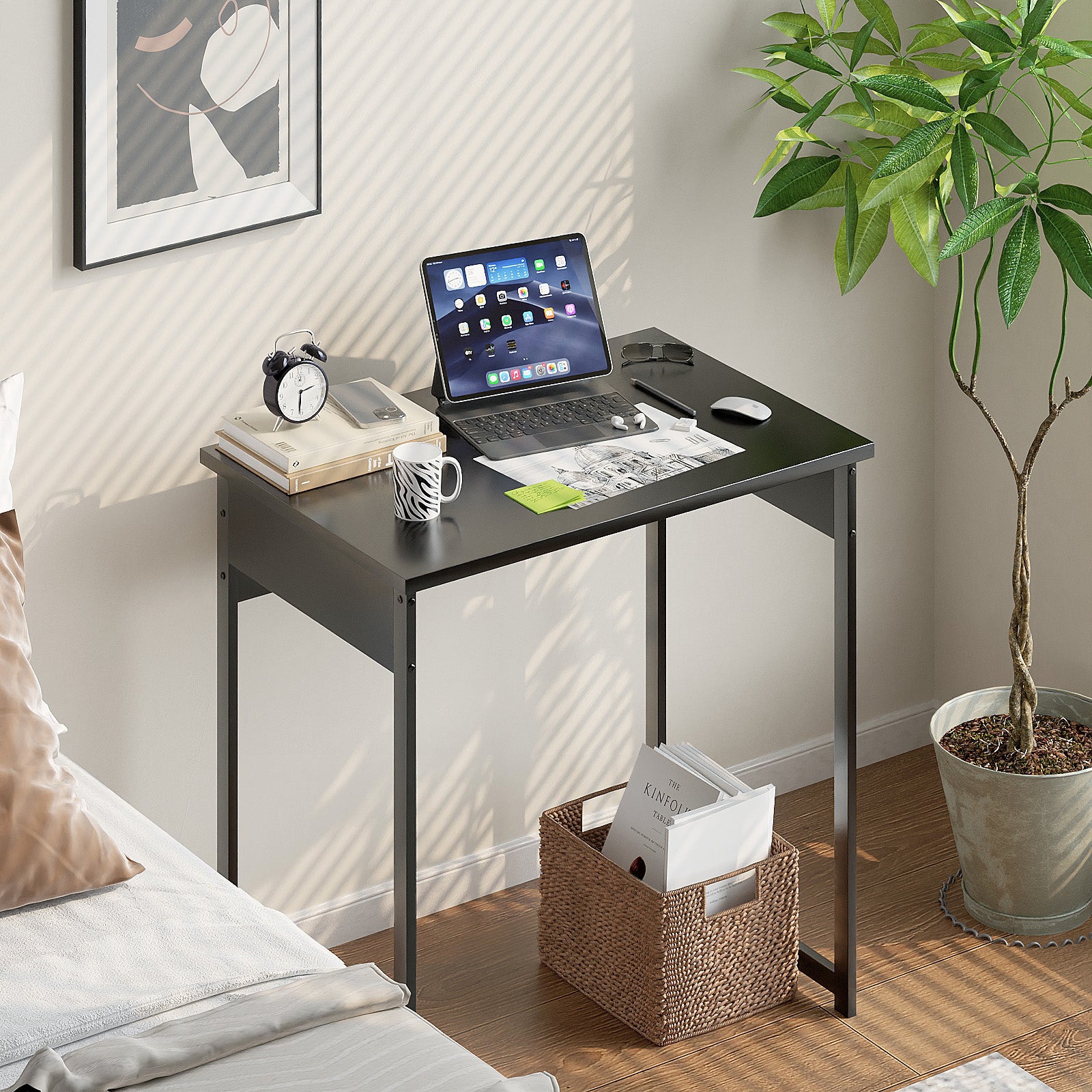 Alisened Computer Desk, Modern Simple Writing Desk with Sturdy Metal Frame, Multipurpose Home Office Workstation for Bedroom Study