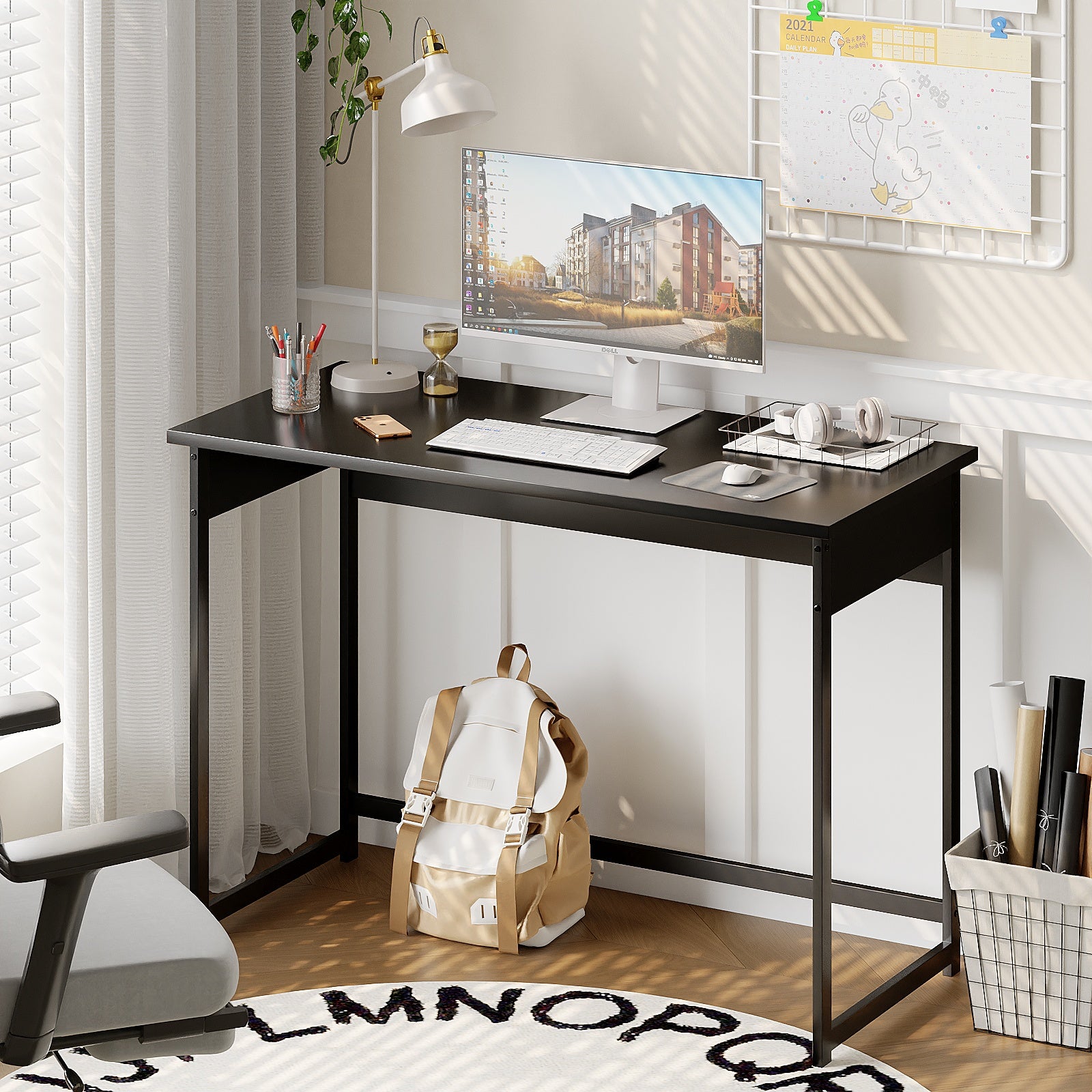 Modern Computer Desk with Sturdy Metal Frame for Home Office, Bedroom & Study