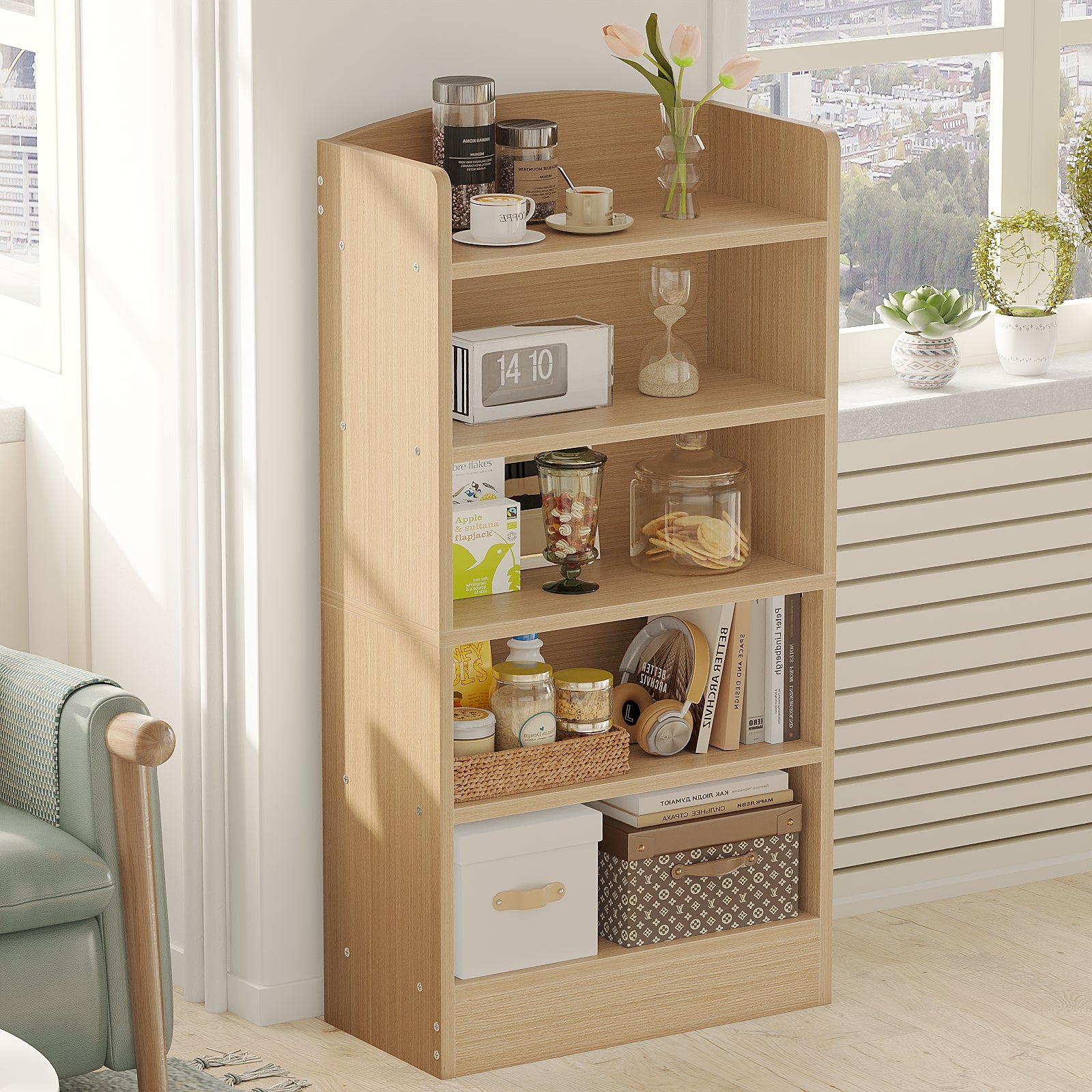 5-Tier Bookcase, 47" Wood Tall Bookshelf and Bookshelves, Floor Standing Book Shelf Display Storage Shelves for Bedroom Library Living Room Home Office
