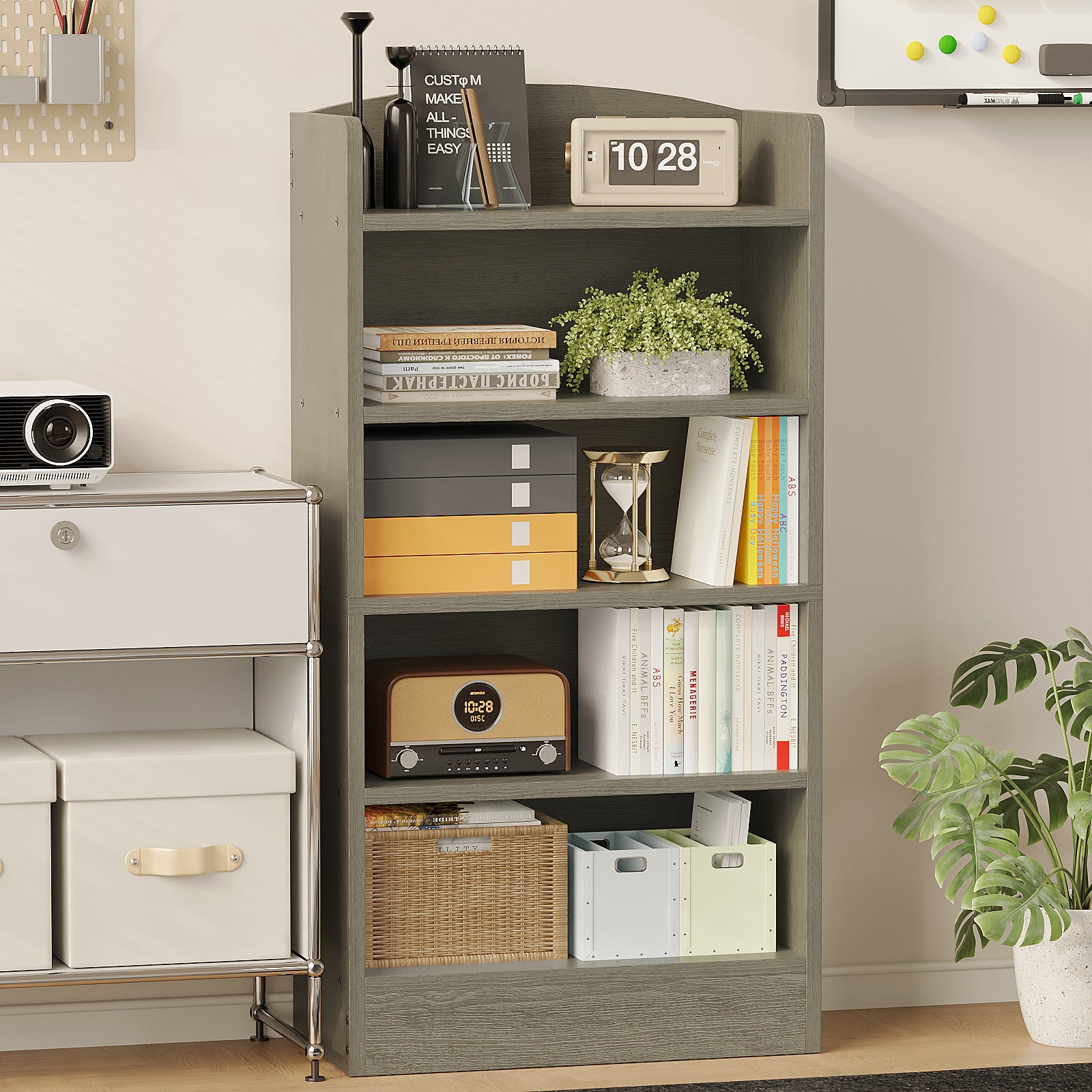 5-Tier Bookcase, 47" Wood Tall Bookshelf and Bookshelves, Floor Standing Book Shelf Display Storage Shelves for Bedroom Library Living Room Home Office