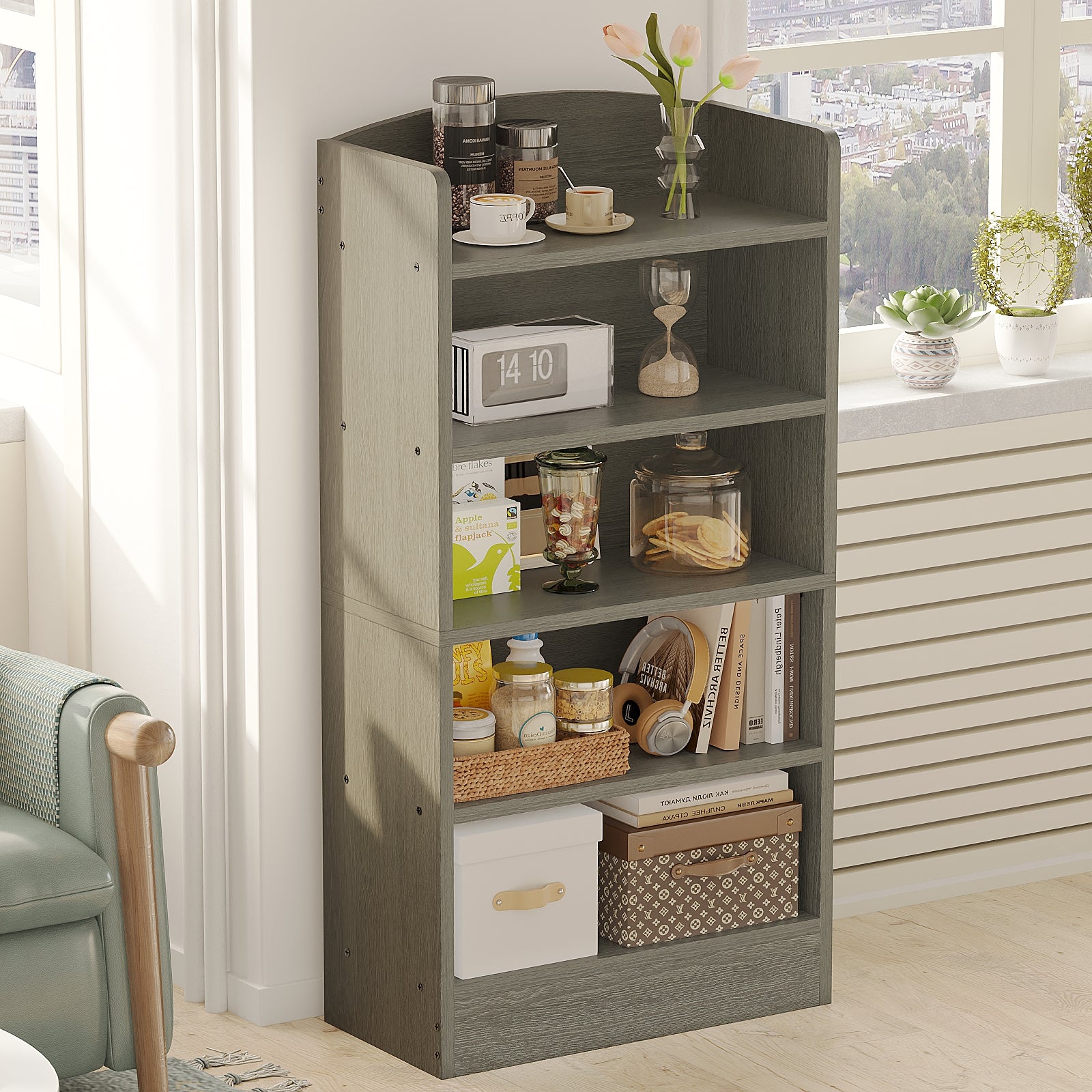 5-Tier Bookcase, 47" Wood Tall Bookshelf and Bookshelves, Floor Standing Book Shelf Display Storage Shelves for Bedroom Library Living Room Home Office