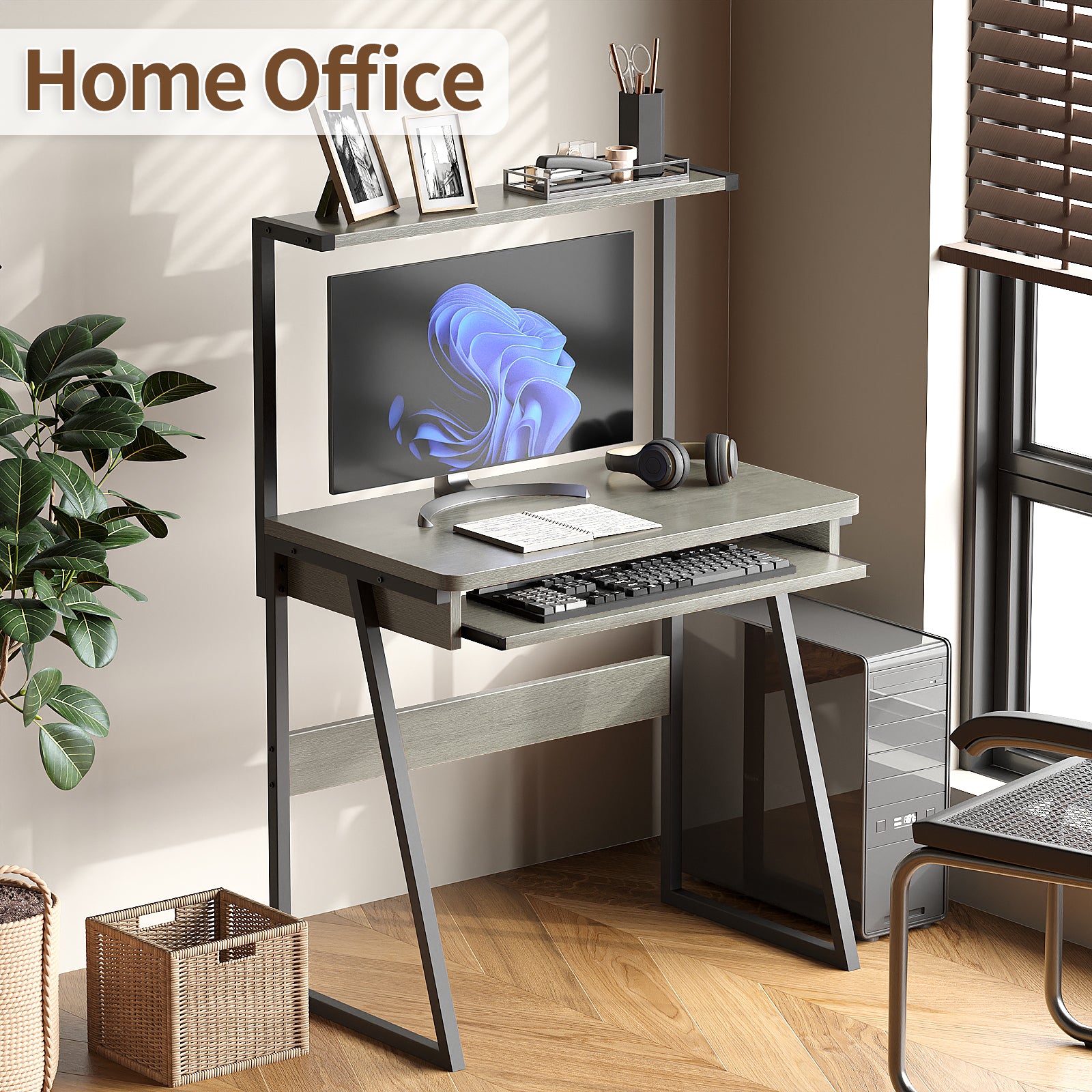 2-Tier Computer Desk with Keyboard Tray