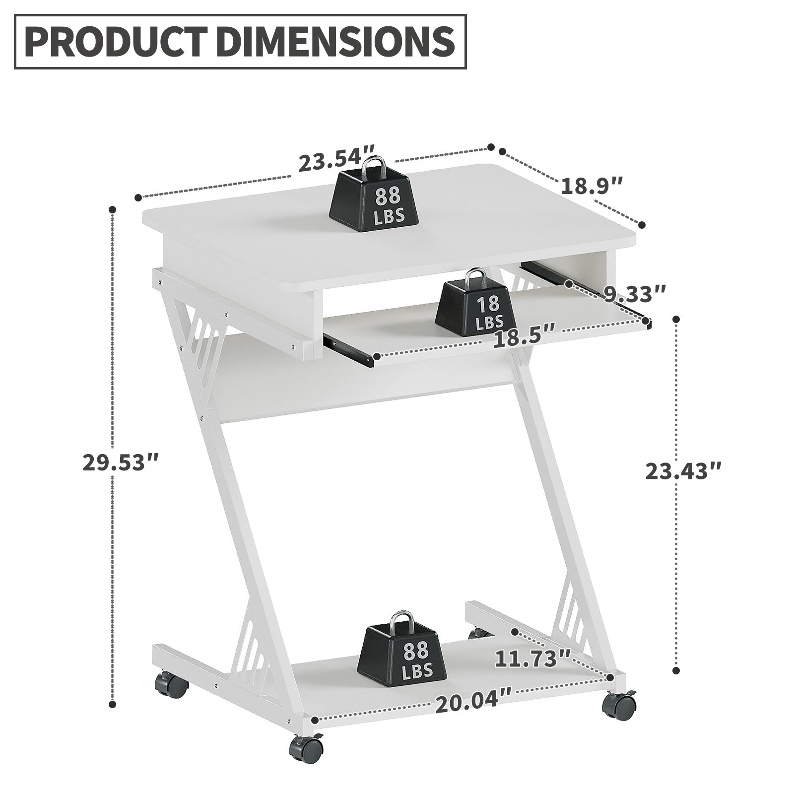 Computer Desk for Small Spaces with Wheels and Bottom Shelves