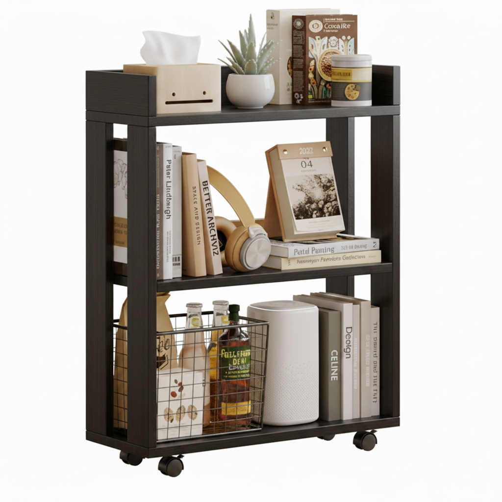 3-Tier Open Wood Shelving Unit Mobile Storage