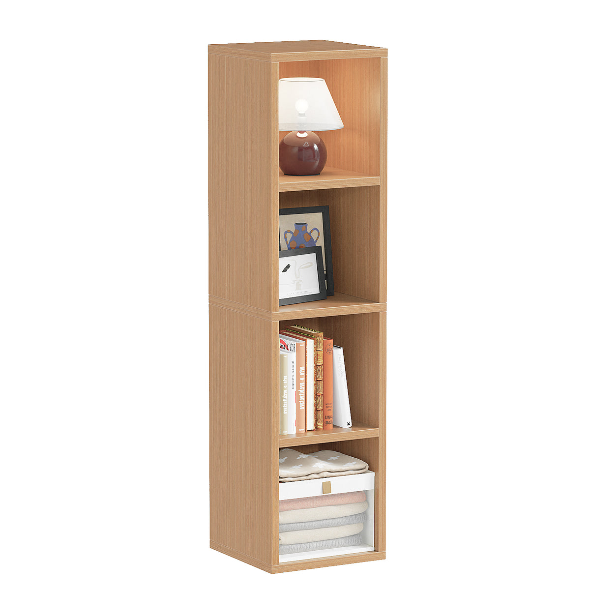 4-Tier Narrow Bookshelf, Tall Slim Cube Bookcase for Small Spaces
