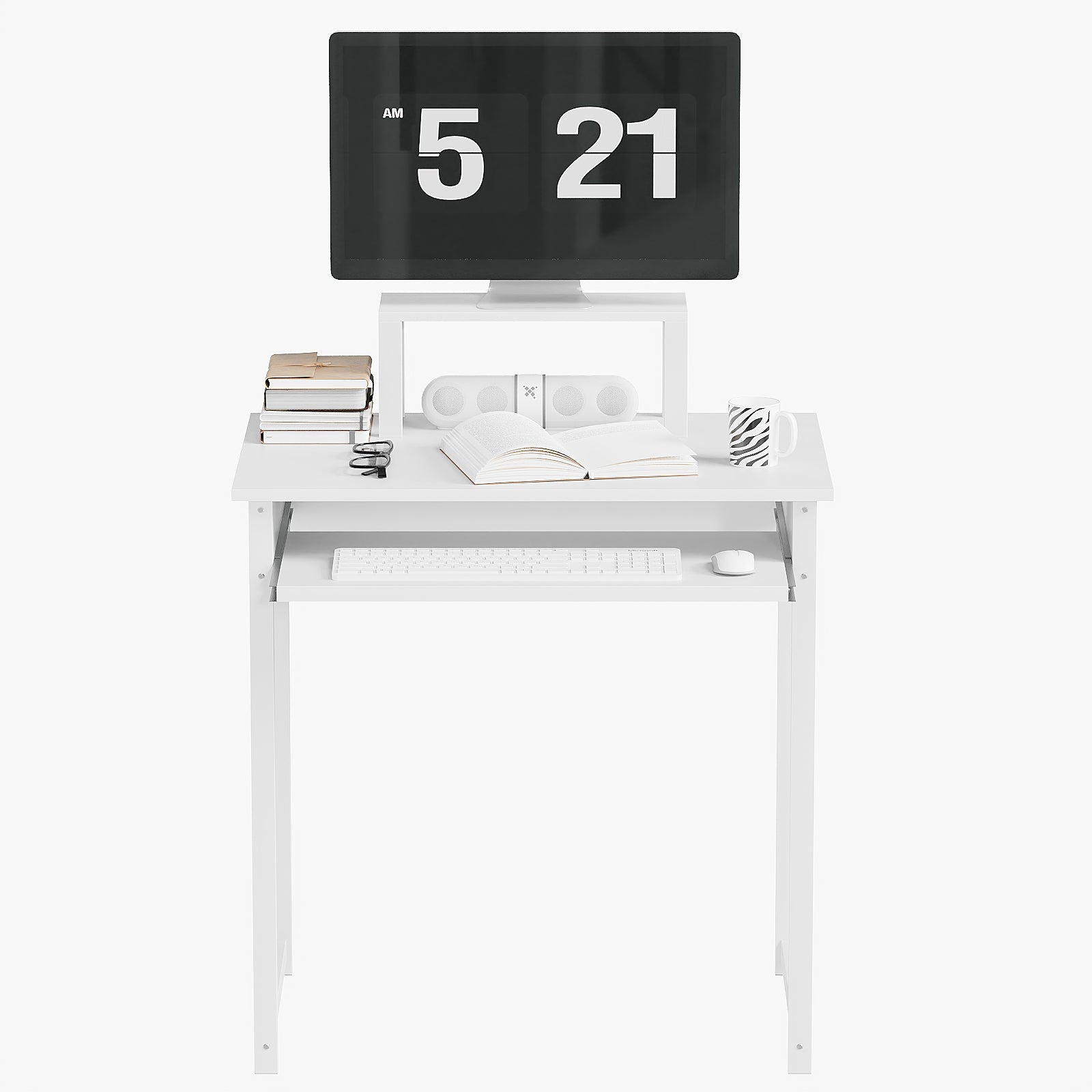 Computer Desk with Monitor Stand and Keyboard Tray, Modern Home Office Writing Desk with Sturdy Metal Frame
