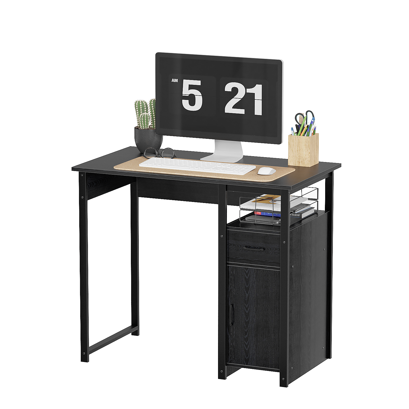 Computer Desk with Storage Drawer and Cabinet,Home Office Desk,Modern Study Writing Table for Small Spaces,Metal Frame PC Workstation