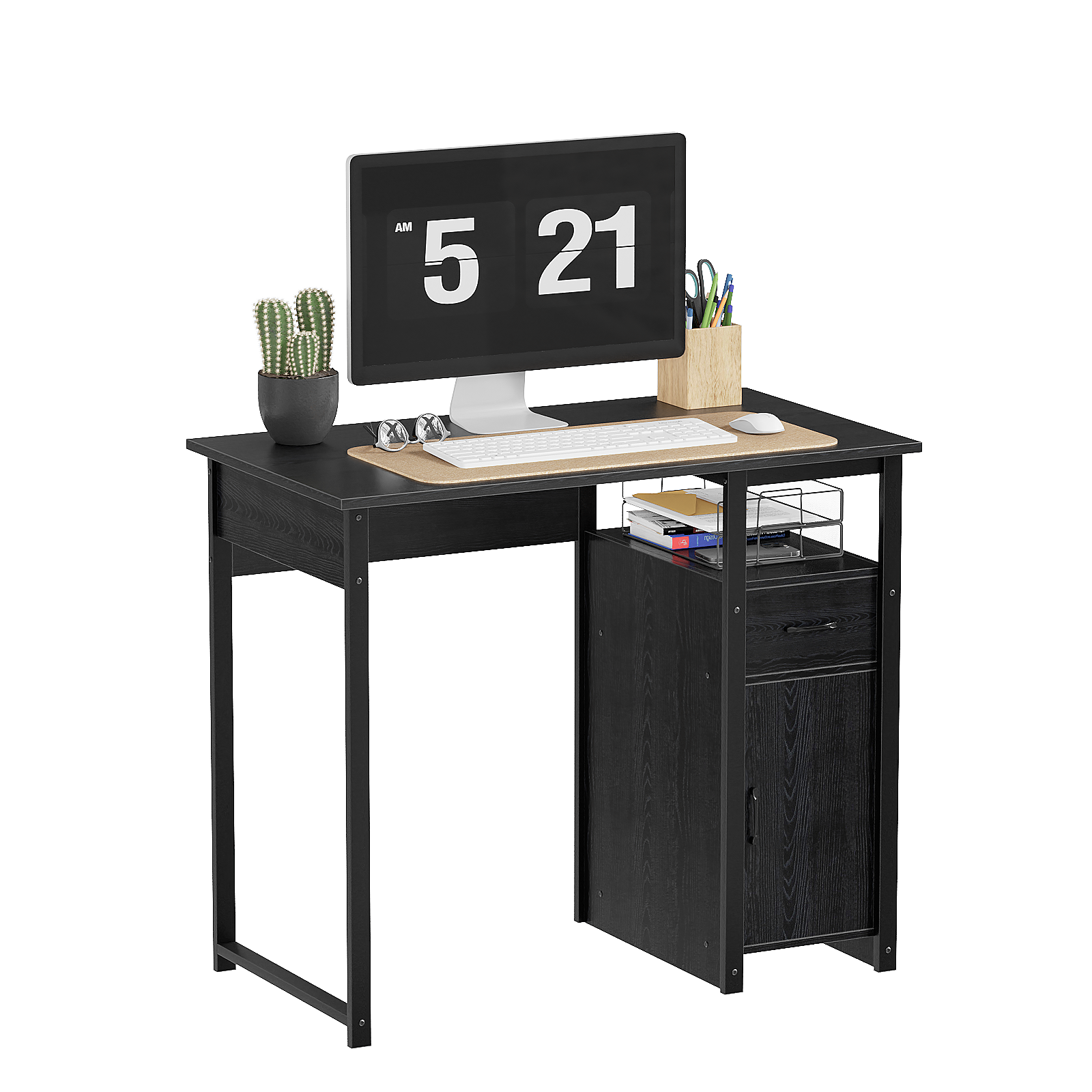 Computer Desk with Storage Drawer and Cabinet,Home Office Desk,Modern Study Writing Table for Small Spaces,Metal Frame PC Workstation