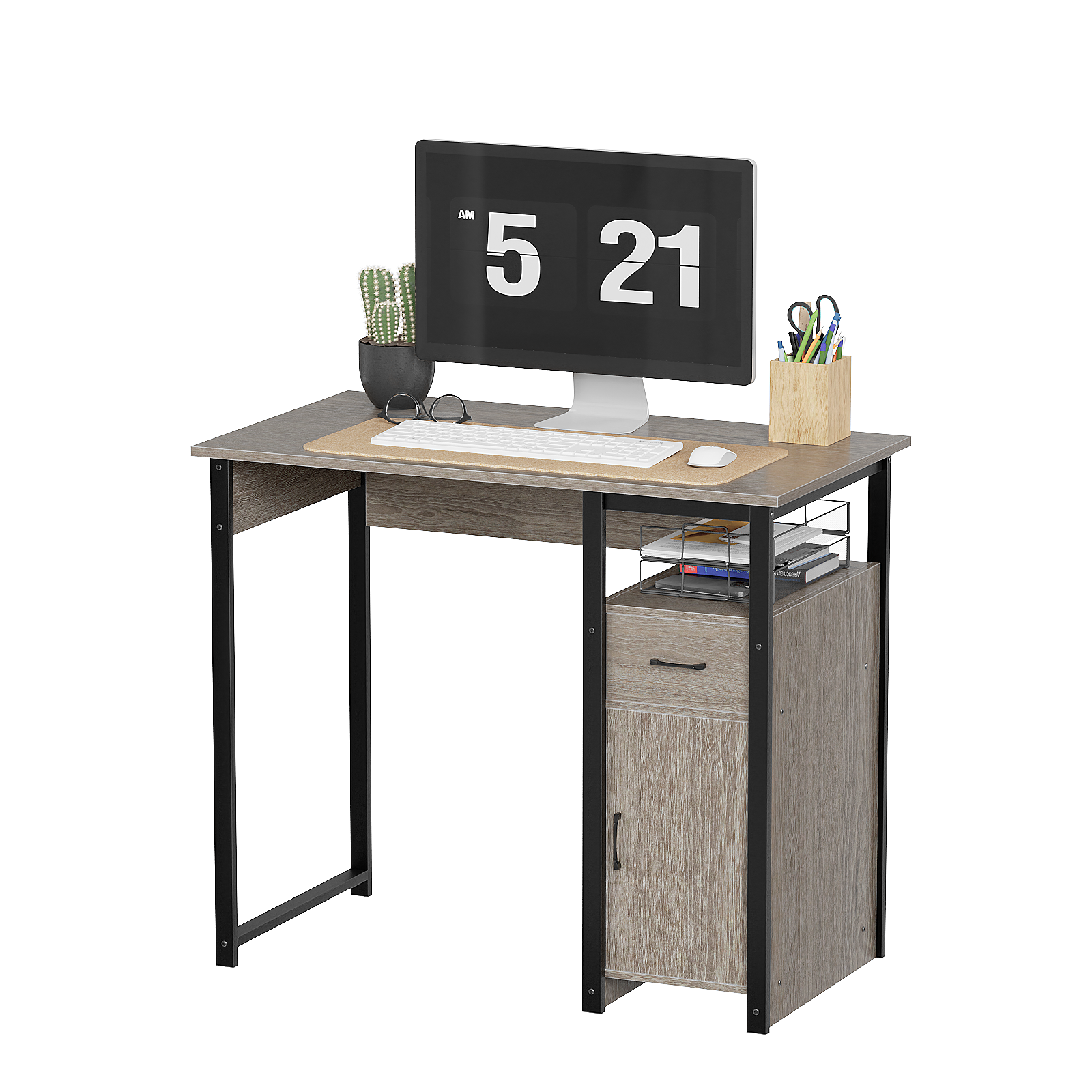 Computer Desk with Storage Drawer and Cabinet,Home Office Desk,Modern Study Writing Table for Small Spaces,Metal Frame PC Workstation