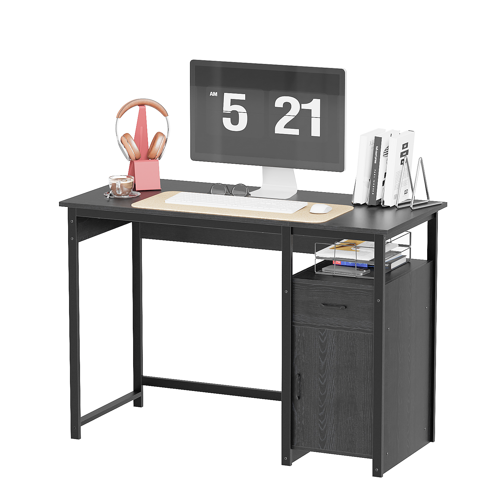 Computer Desk with Storage Drawer and Cabinet,Home Office Desk,Modern Study Writing Table for Small Spaces,Metal Frame PC Workstation