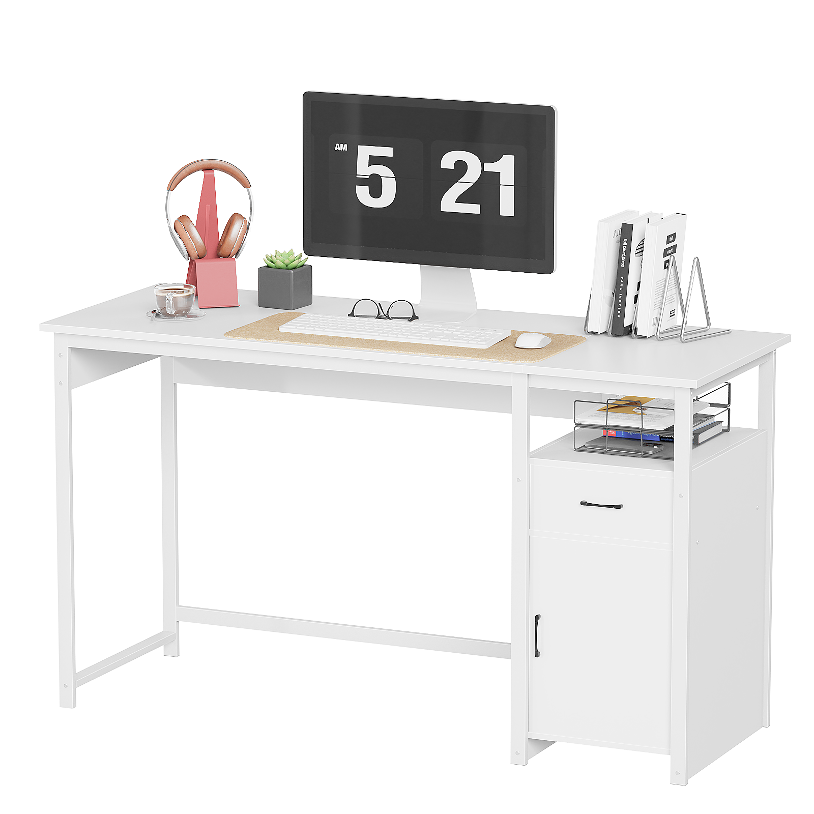 Computer Desk with Storage Drawer and Cabinet,Home Office Desk,Modern Study Writing Table for Small Spaces,Metal Frame PC Workstation