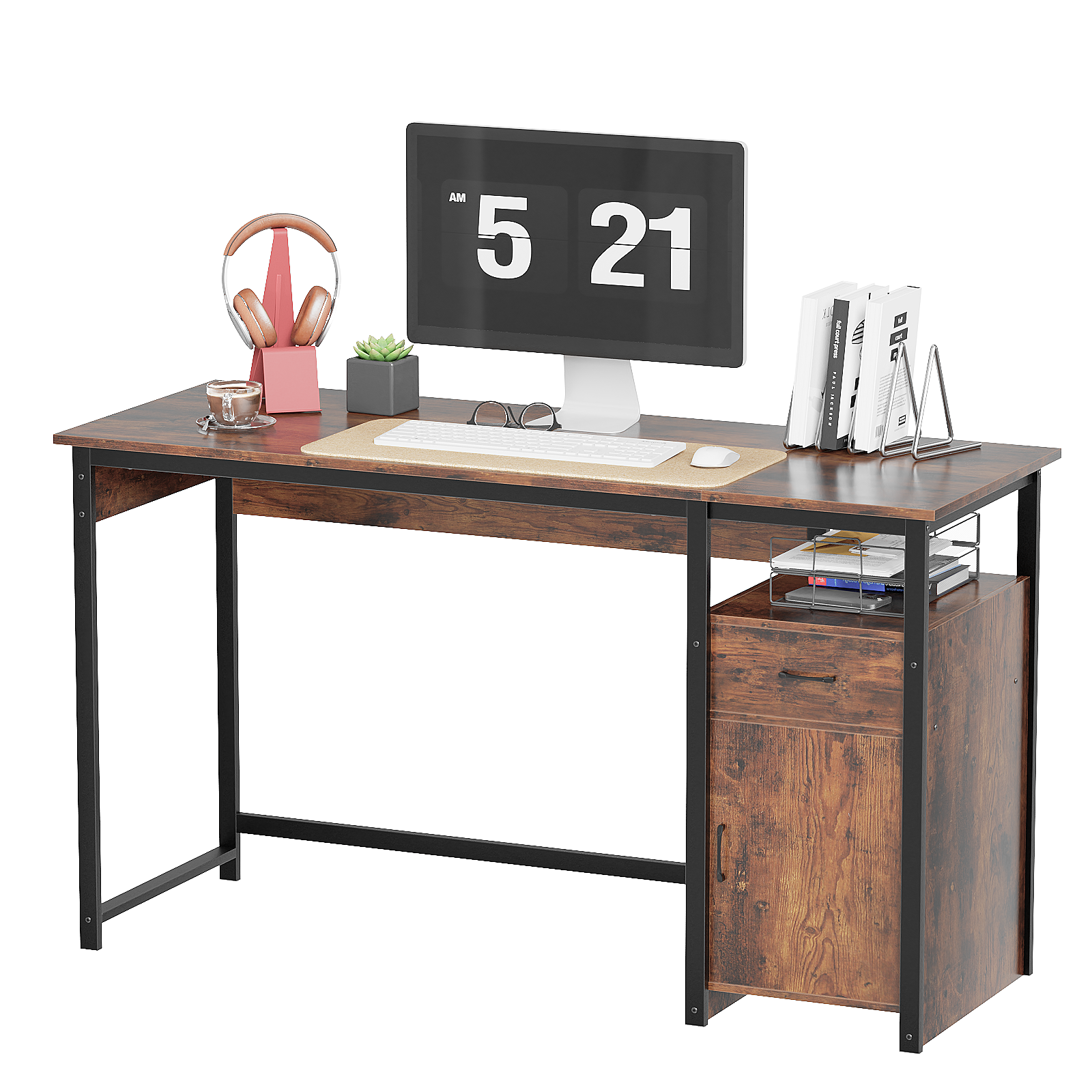 Computer Desk with Storage Drawer and Cabinet,Home Office Desk,Modern Study Writing Table for Small Spaces,Metal Frame PC Workstation