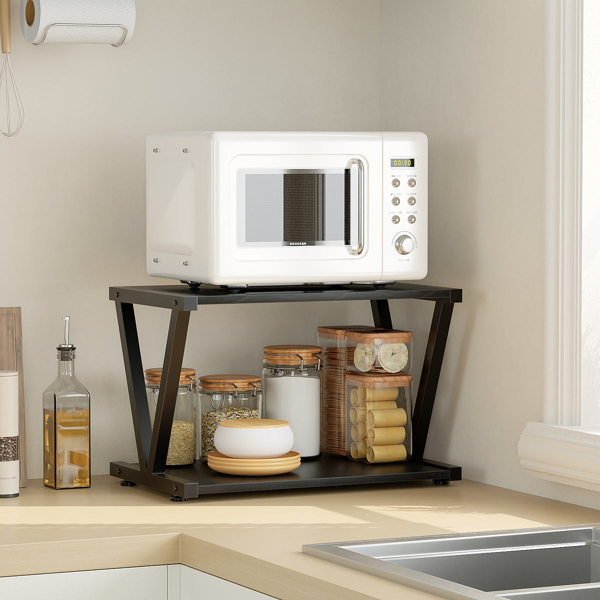 2-Tier Desktop Printer Stand with Storage Shelf for Home Office