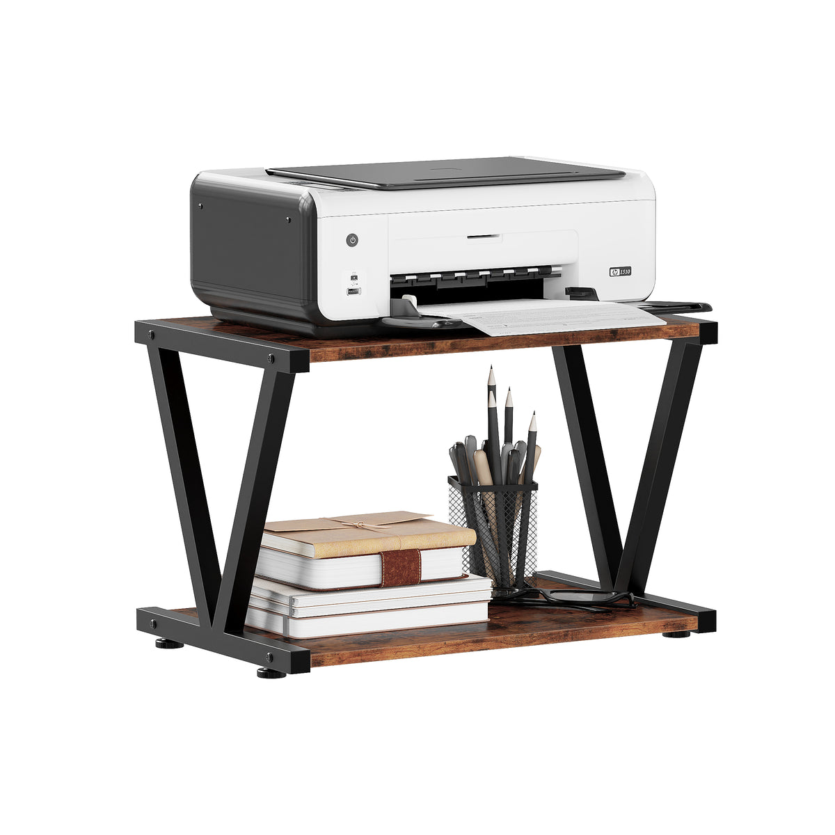 2-Tier Desktop Printer Stand with Storage Shelf for Home Office