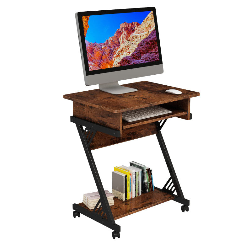 Computer Desk for Small Spaces with Wheels and Bottom Shelves