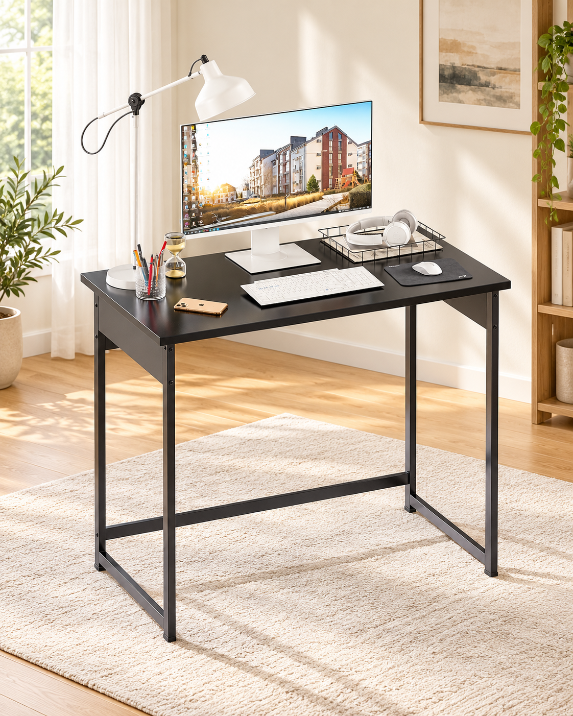 Compact Computer Desk for Home Office and Small Spaces in a bright minimalist home office