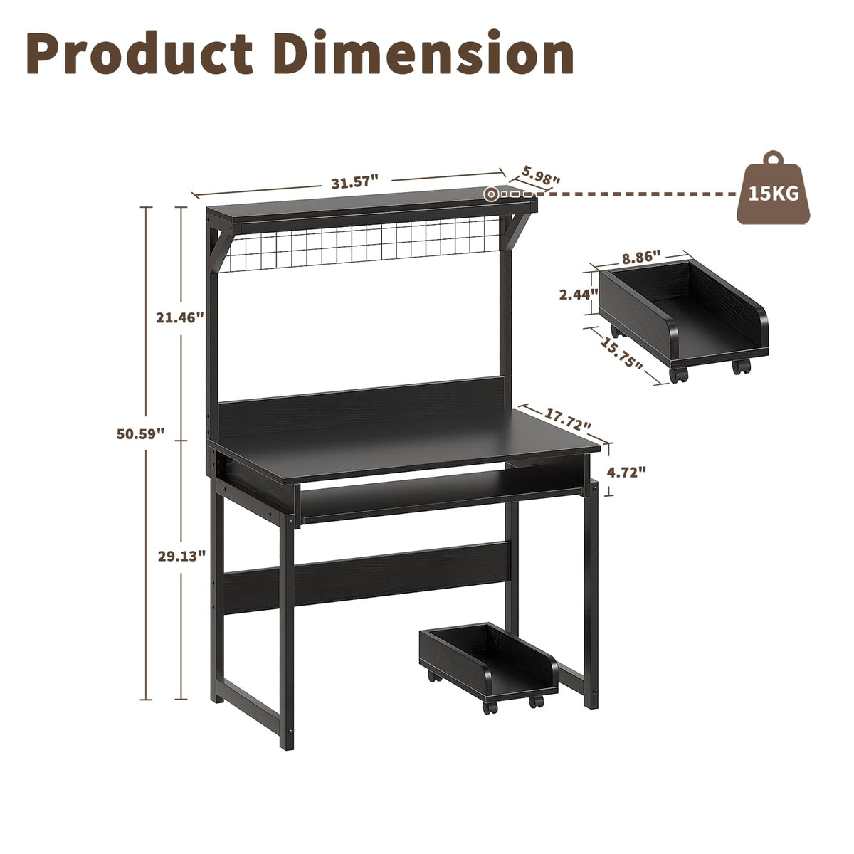 Compact Computer Desk with Hutch, Keyboard Tray and Storage Shelves