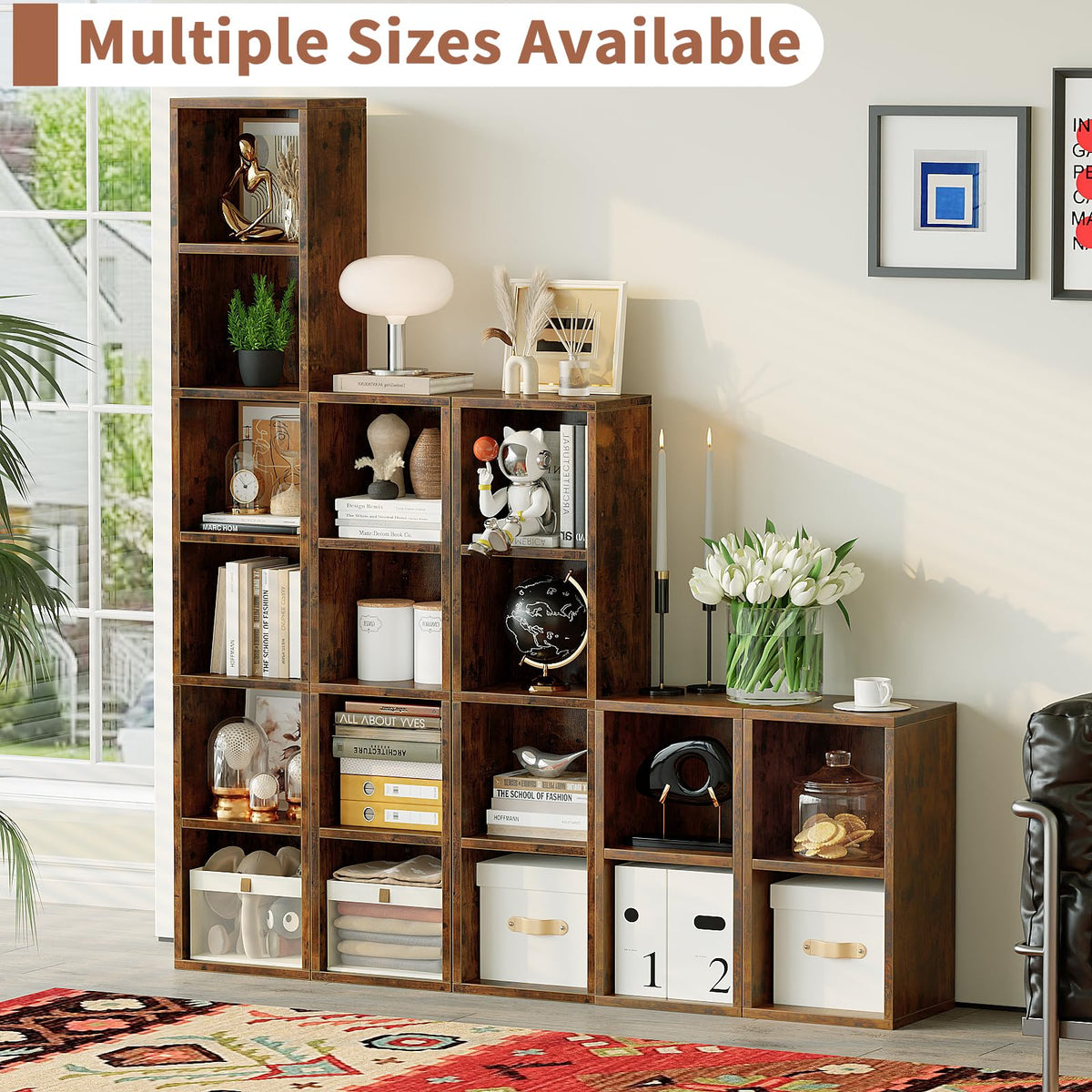 4-Tier Narrow Bookshelf, Tall Slim Cube Bookcase for Small Spaces