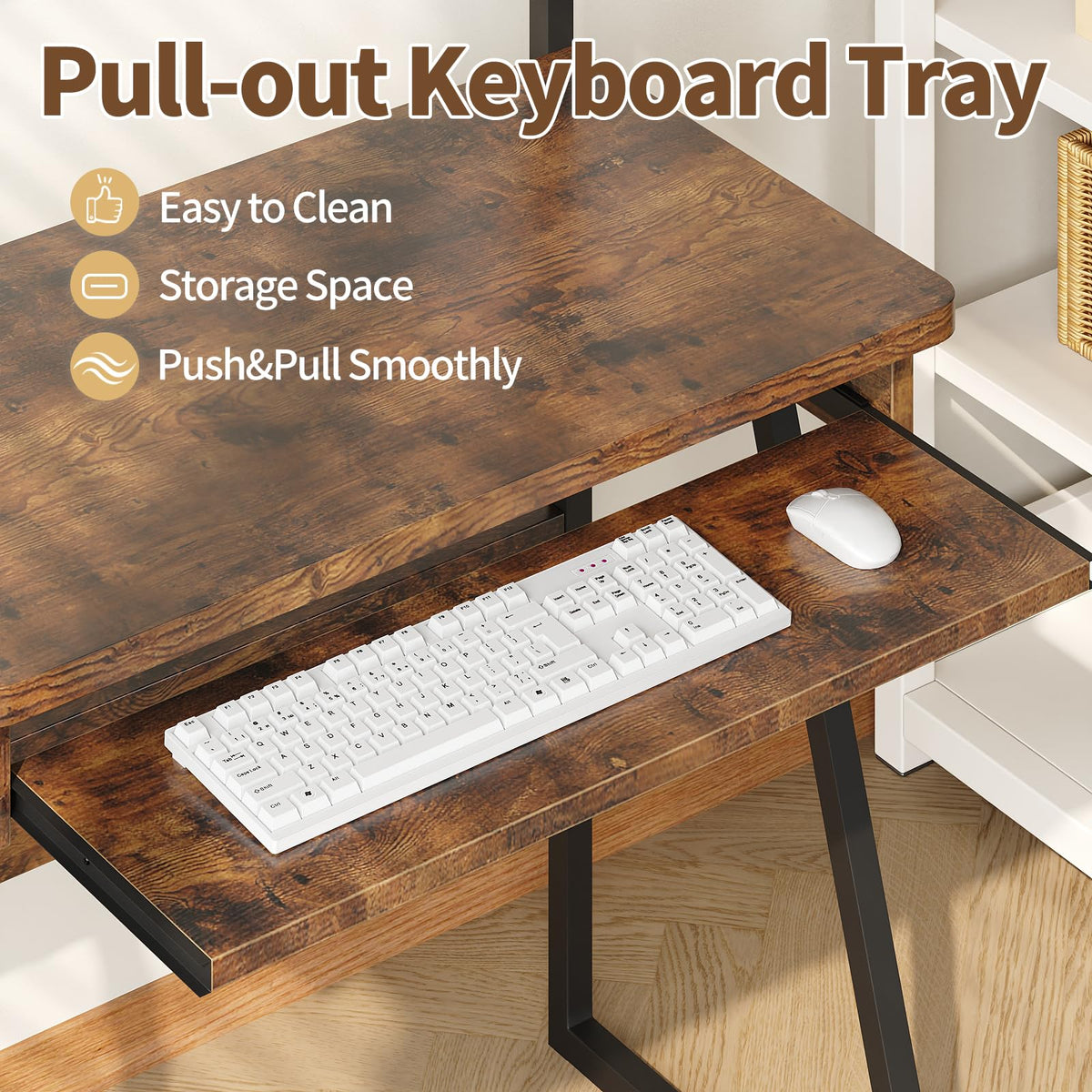 Industrial Computer Desk with Keyboard Tray and Storage Shelves