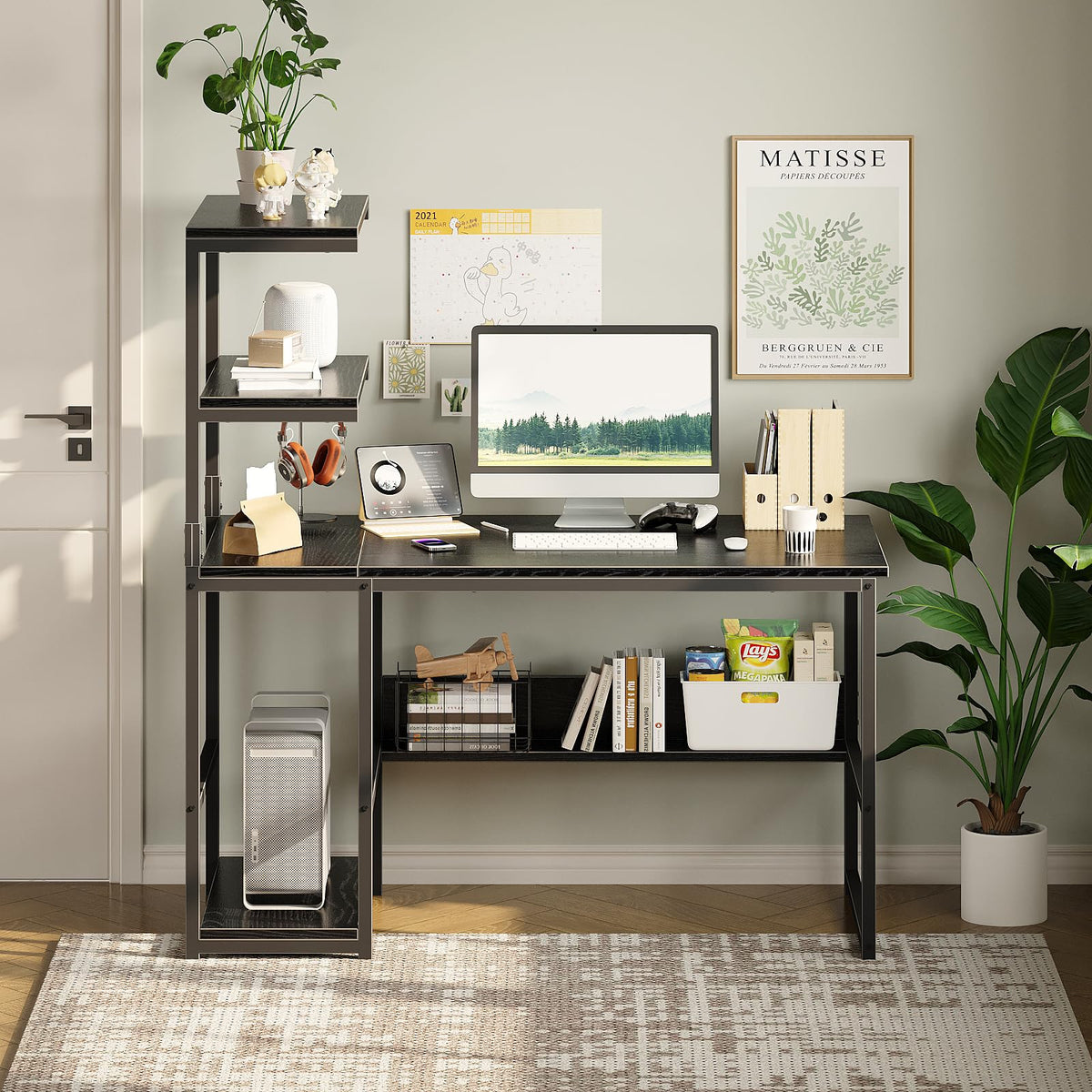 Computer Desk with 4-Tier Bookshelf for Home Office