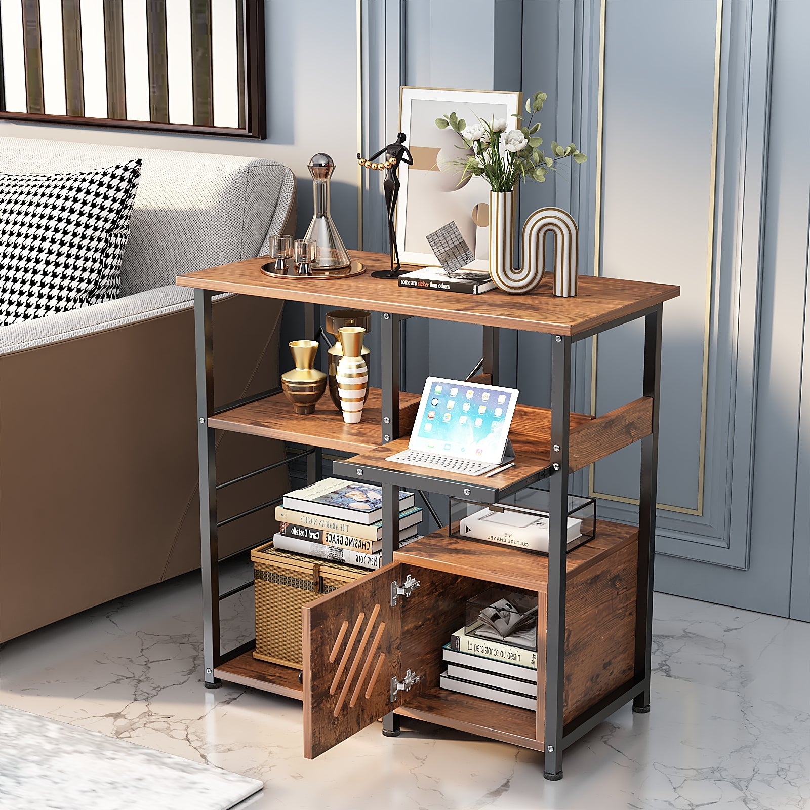 Metal Furniture Kitchen Organizer Rack Simple Assembly Wood Look