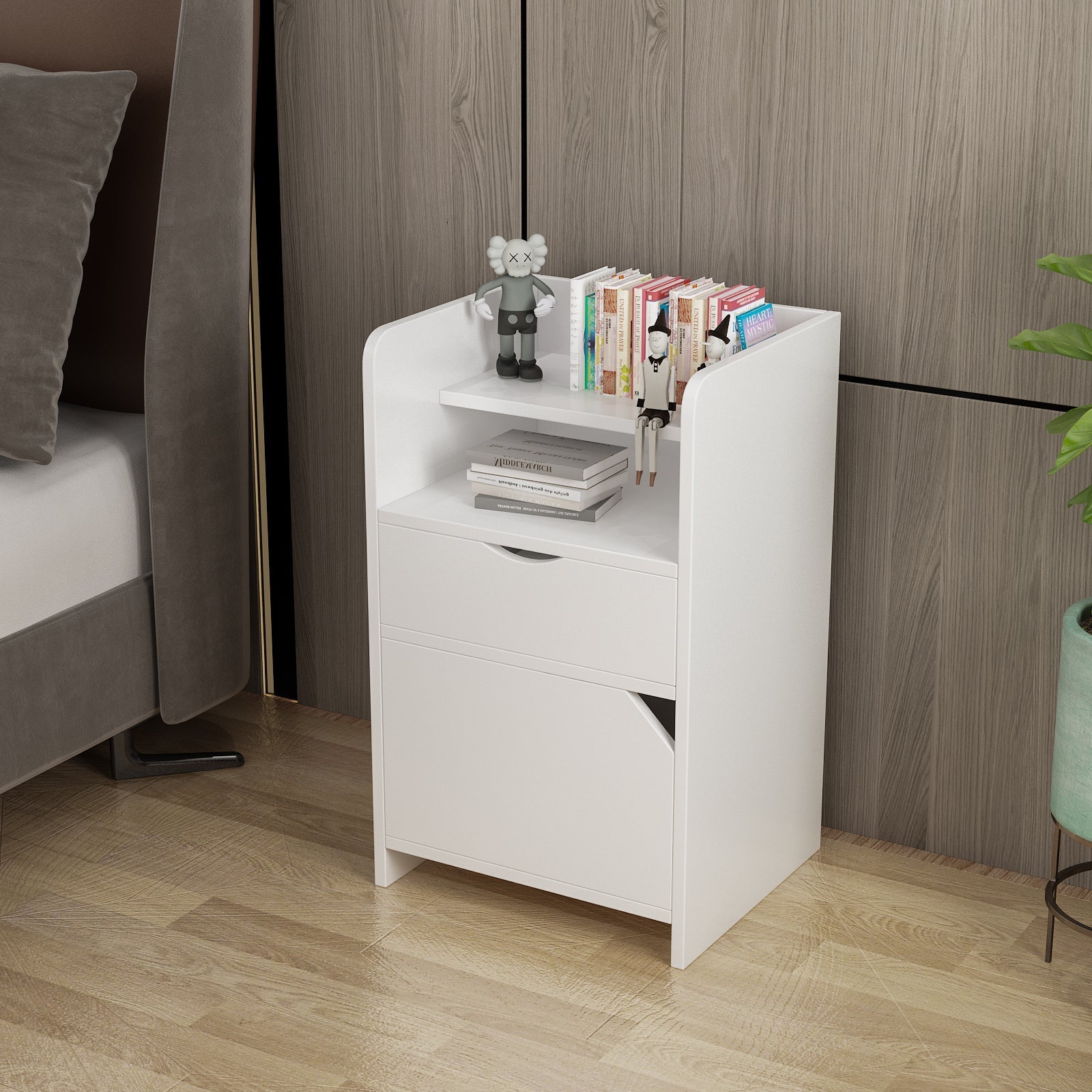 Nightstand with 2 Drawers and Open Storage Cabinet