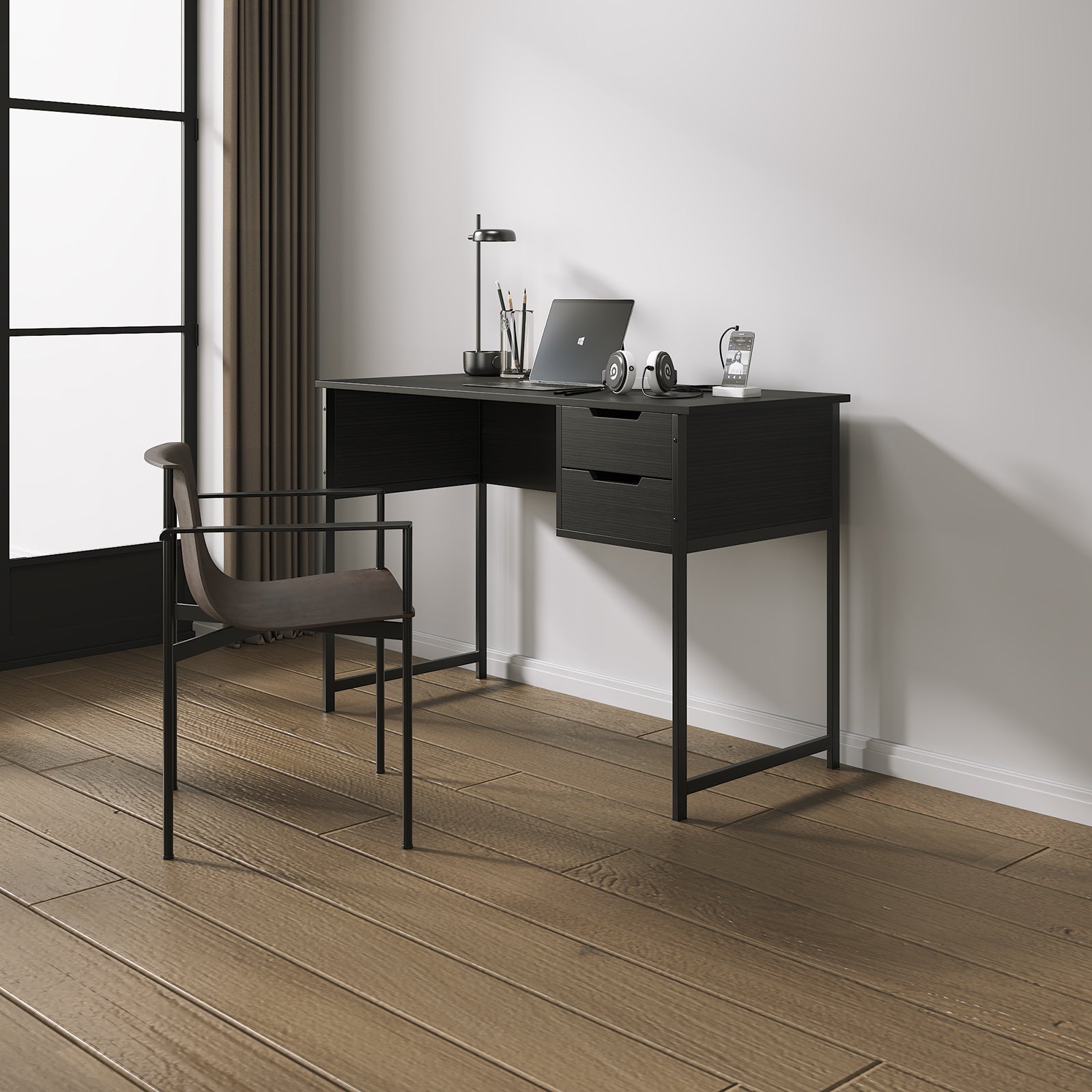 Modern Writing Desk Home Office Desk with Drawers black