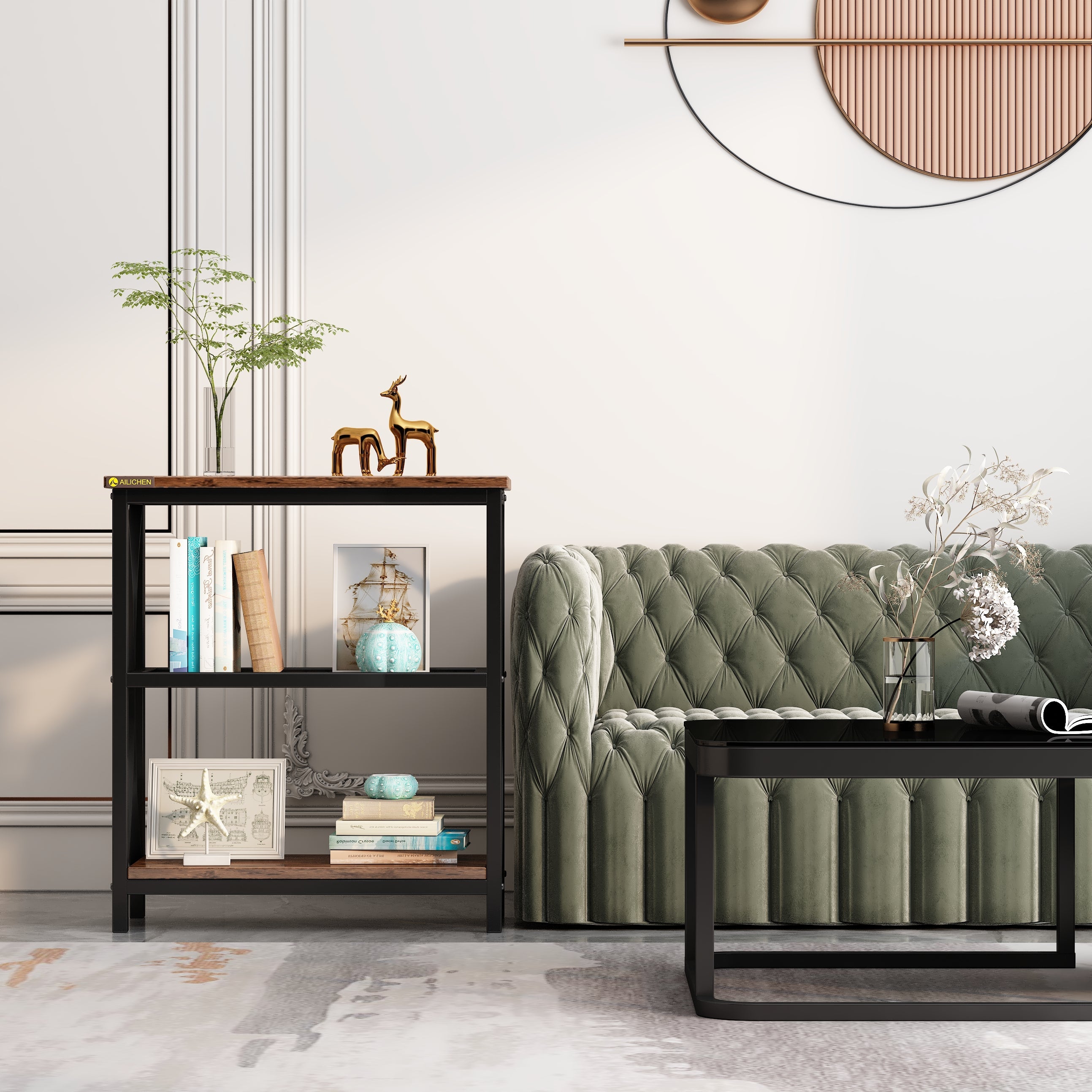 Display Rack 3-Tier Single French Oak Grey/ Black