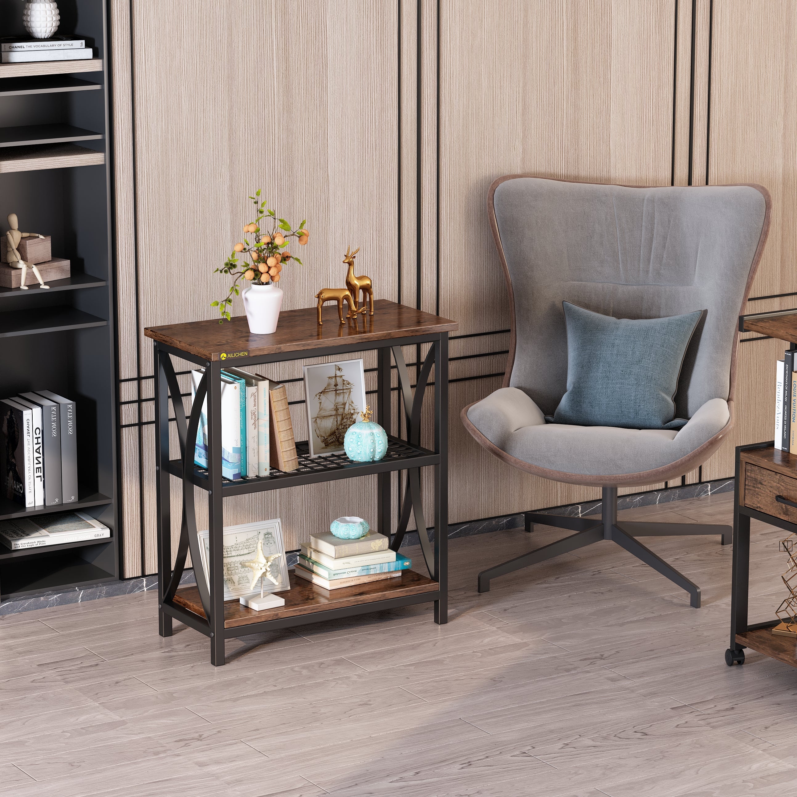 Display Rack 3-Tier Single French Oak Grey/ Black