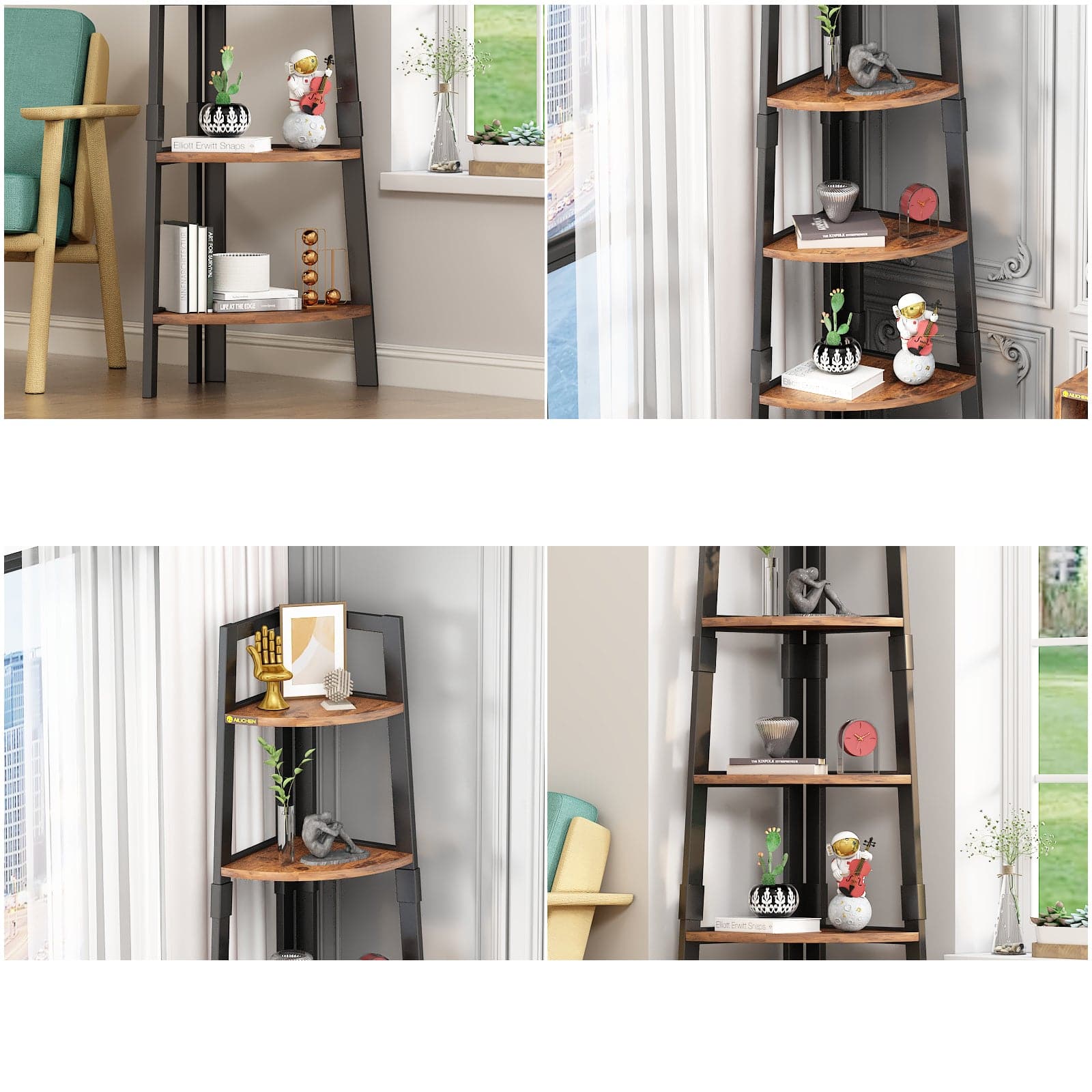 5-Tier Corner Bookshelf Storage Rack Shelves with Steel Frame