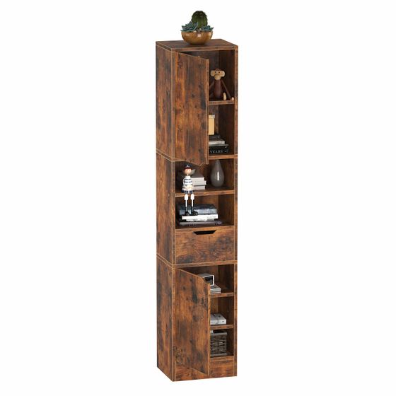 Bookshelf 8-tier colored box with doors, large capacity with drawers, dust-proof, slim, wooden, game storage, dimensions 35cm wide x 29cm deep x 170cm high