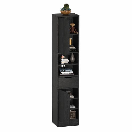 Bookshelf 8-tier colored box with doors, large capacity with drawers, dust-proof, slim, wooden, game storage, dimensions 35cm wide x 29cm deep x 170cm high