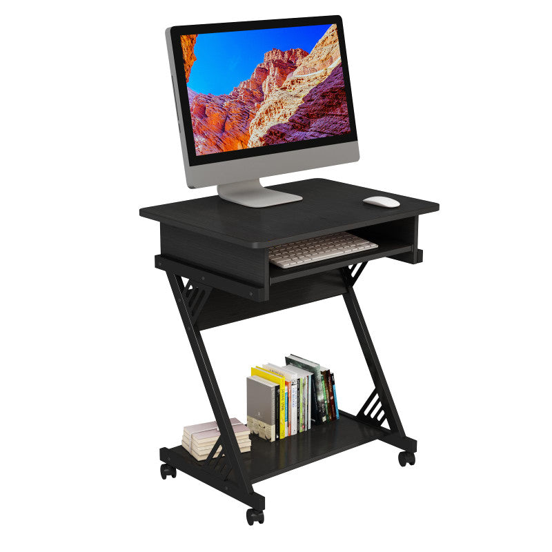 Computer Desk for Small Spaces with Wheels and Bottom Shelves