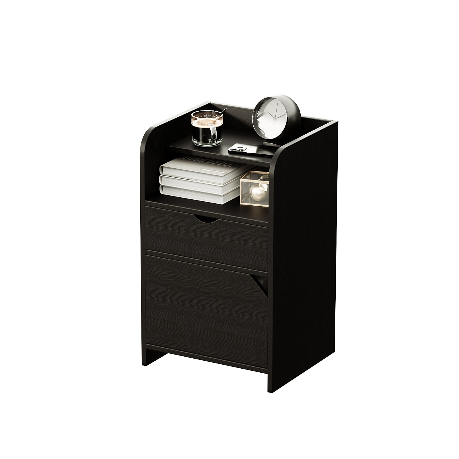 Nightstand with 2 Drawers and Open Storage Cabinet