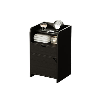 Nightstand with 2 Drawers and Open Storage Cabinet