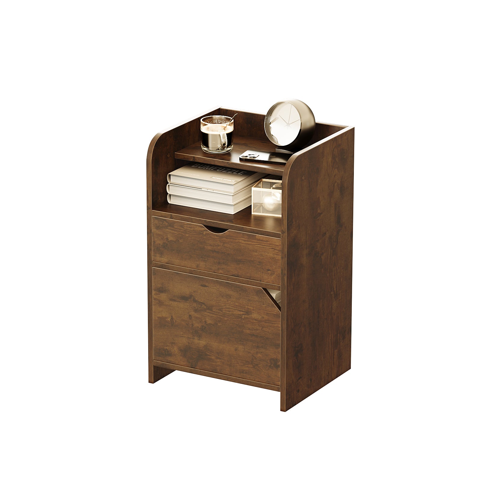 Nightstand with 2 Drawers and Open Storage Cabinet