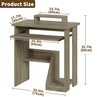 Compact Computer Desk with Monitor Stand, Keyboard Tray and Storage Shelves for Small Spaces