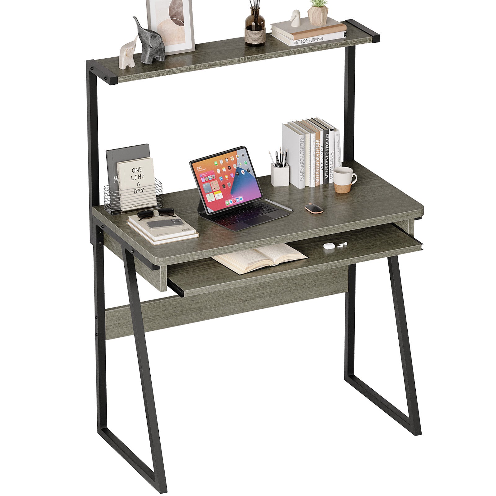 2-Tier Computer Desk with Keyboard Tray