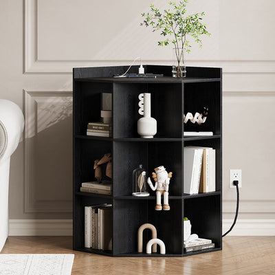 3-Tier Corner Cabinet with USB Ports and Outlet,Corner Storage Cabinet with 9 Cubes
