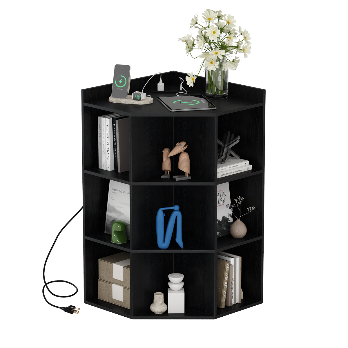 4-Tier Corner Storage Cabinet with USB Ports & Outlets, 9 Cubes