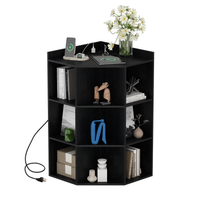 4-Tier Corner Storage Cabinet with USB Ports & Outlets, 9 Cubes