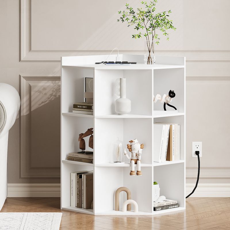 3-Tier Corner Cabinet with USB Ports and Outlet,Corner Storage Cabinet with 9 Cubes