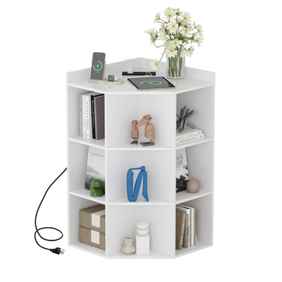 4-Tier Corner Storage Cabinet with USB Ports & Outlets, 9 Cubes