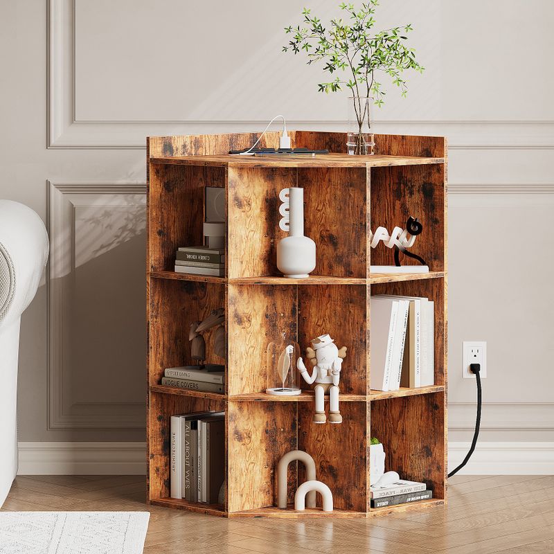 3-Tier Corner Cabinet with USB Ports and Outlet,Corner Storage Cabinet with 9 Cubes