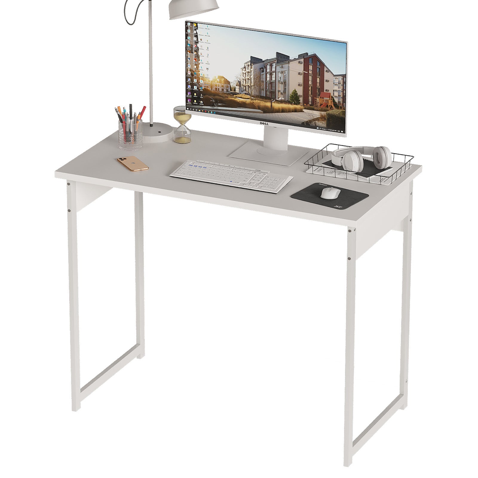 Alisened Computer Desk, Modern Simple Writing Desk with Sturdy Metal Frame, Multipurpose Home Office Workstation for Bedroom Study