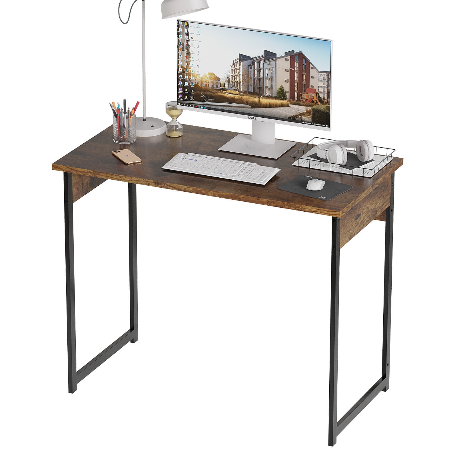Alisened Computer Desk, Modern Simple Writing Desk with Sturdy Metal Frame, Multipurpose Home Office Workstation for Bedroom Study