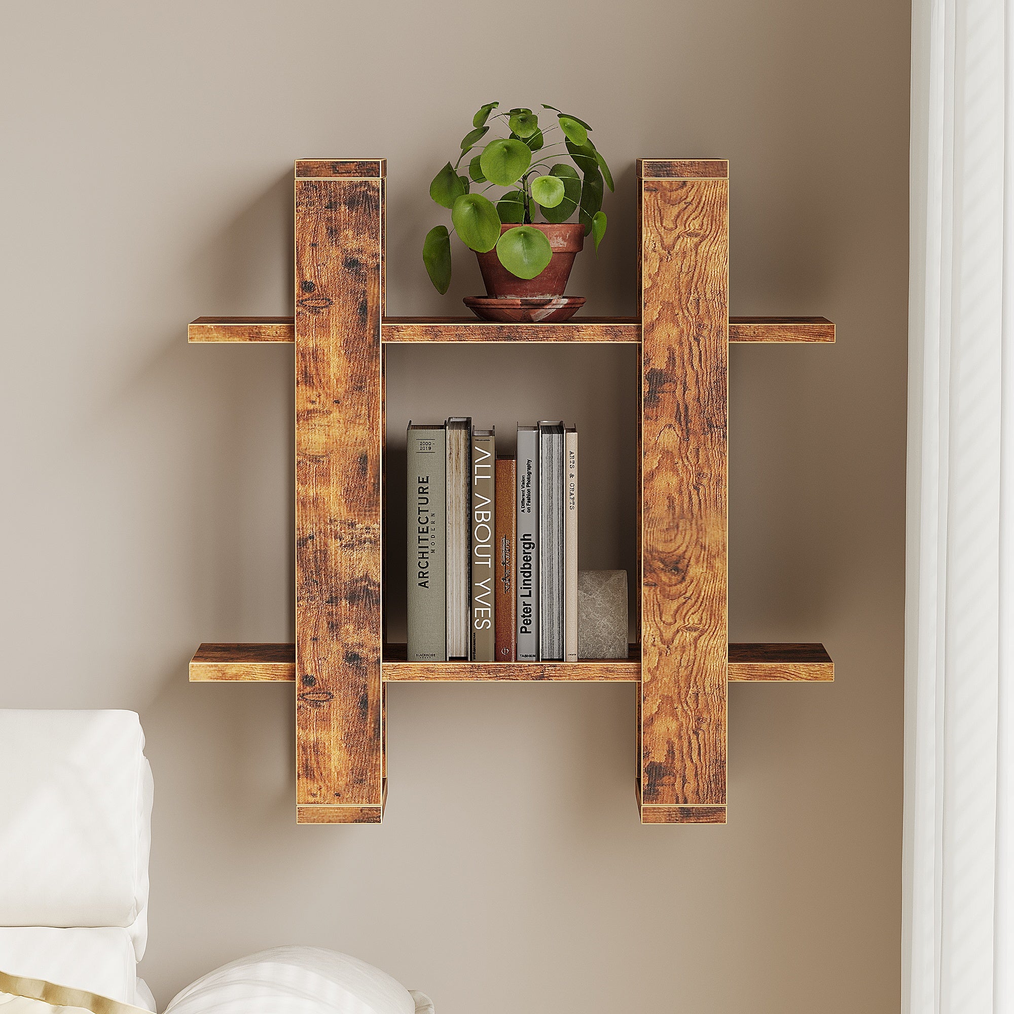 Wood Wall-Mounted Display Shelf with 2-Tier Design for Books, Décor, and Accessories