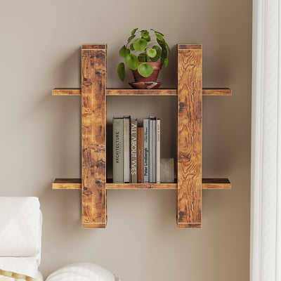 Wood Wall-Mounted Display Shelf with 2-Tier Design for Books, Décor, and Accessories