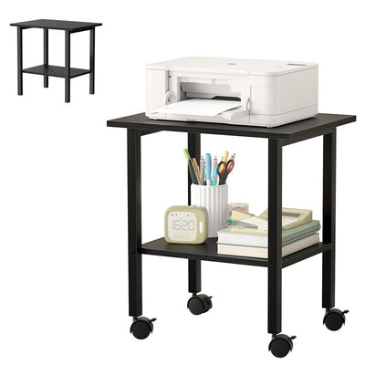 2-Tier Industrial Printer Shelf with Storage Shelf & Steel Frame for Space-Saving, Heavy Duty Under Desk Printer Table for Home and Office