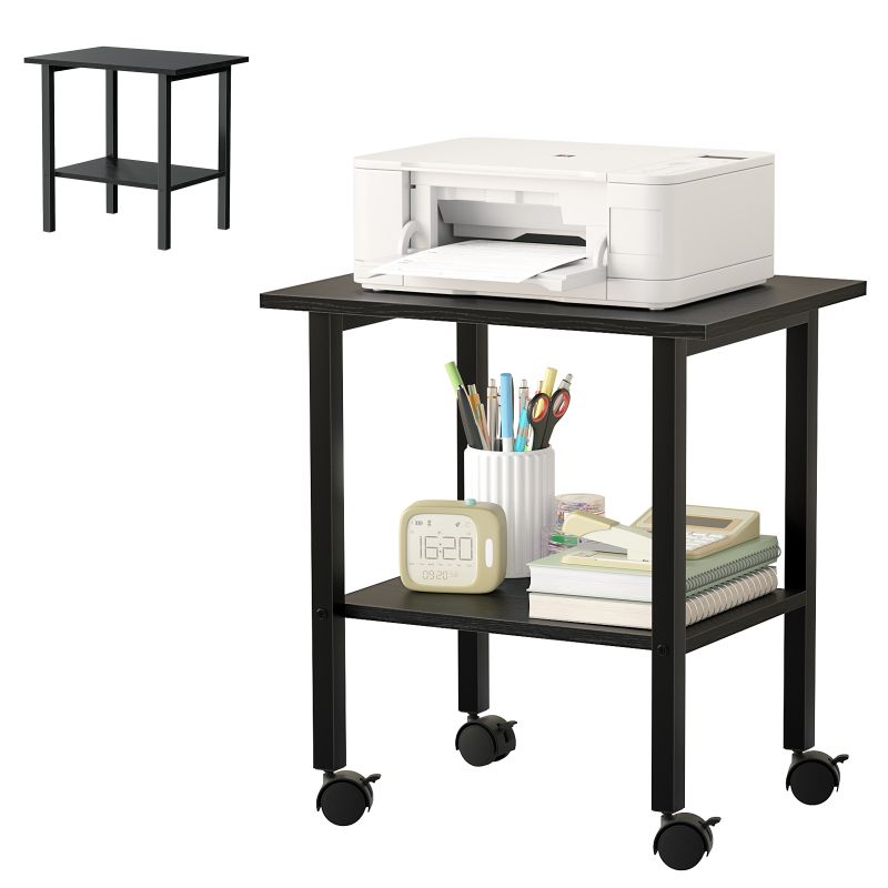 2-Tier Industrial Printer Shelf with Storage Shelf & Steel Frame for Space-Saving, Heavy Duty Under Desk Printer Table for Home and Office